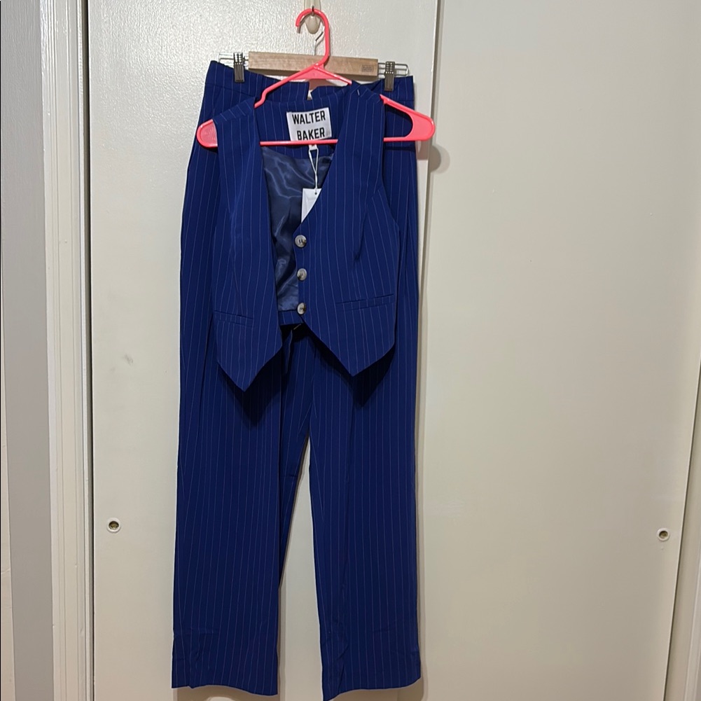 Nwt Walter Baker Blue Pinstripe Pant (Sz 6) & Vest(Sz M) Set